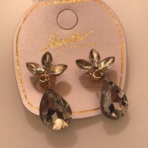 Earrings clear white with light blue hue rhinestone clip on